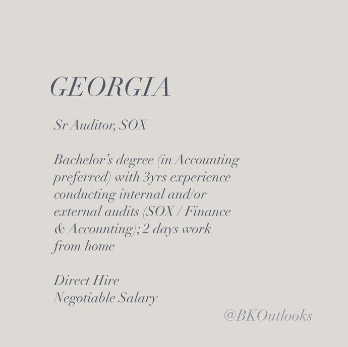 Georgia - Direct Hire - Sr. Auditor, SOX