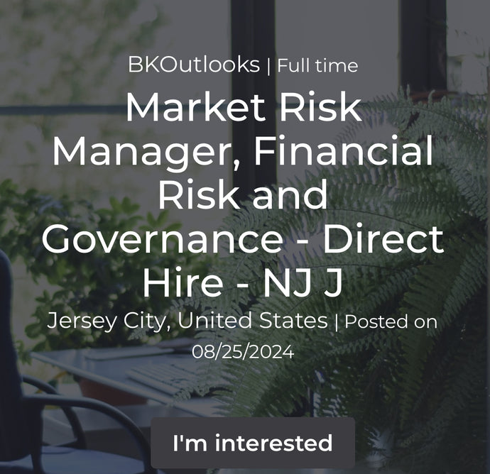 Market Risk Manager, Financial Risk & Governance - Direct Hire - NJ